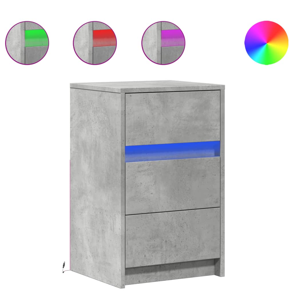 Comodino con Luci LED Grigio Cemento in Legno Multistrato - homemem39