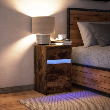 Comodino con Luci LED Rovere Fumo in Legno Multistrato - homemem39
