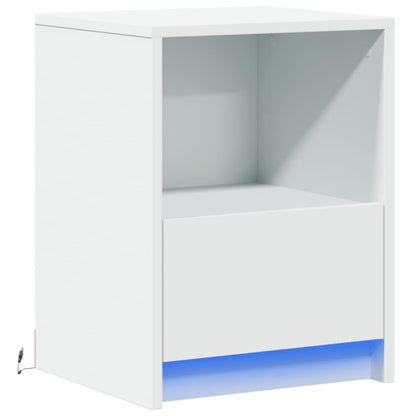 Comodino con Luci LED Bianco in Legno Multistrato - homemem39