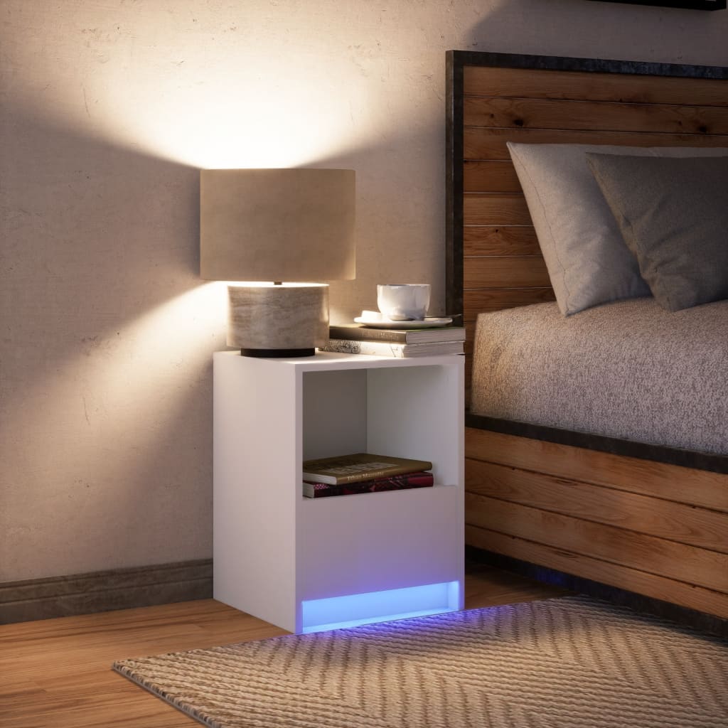 Comodino con Luci LED Bianco in Legno Multistrato - homemem39