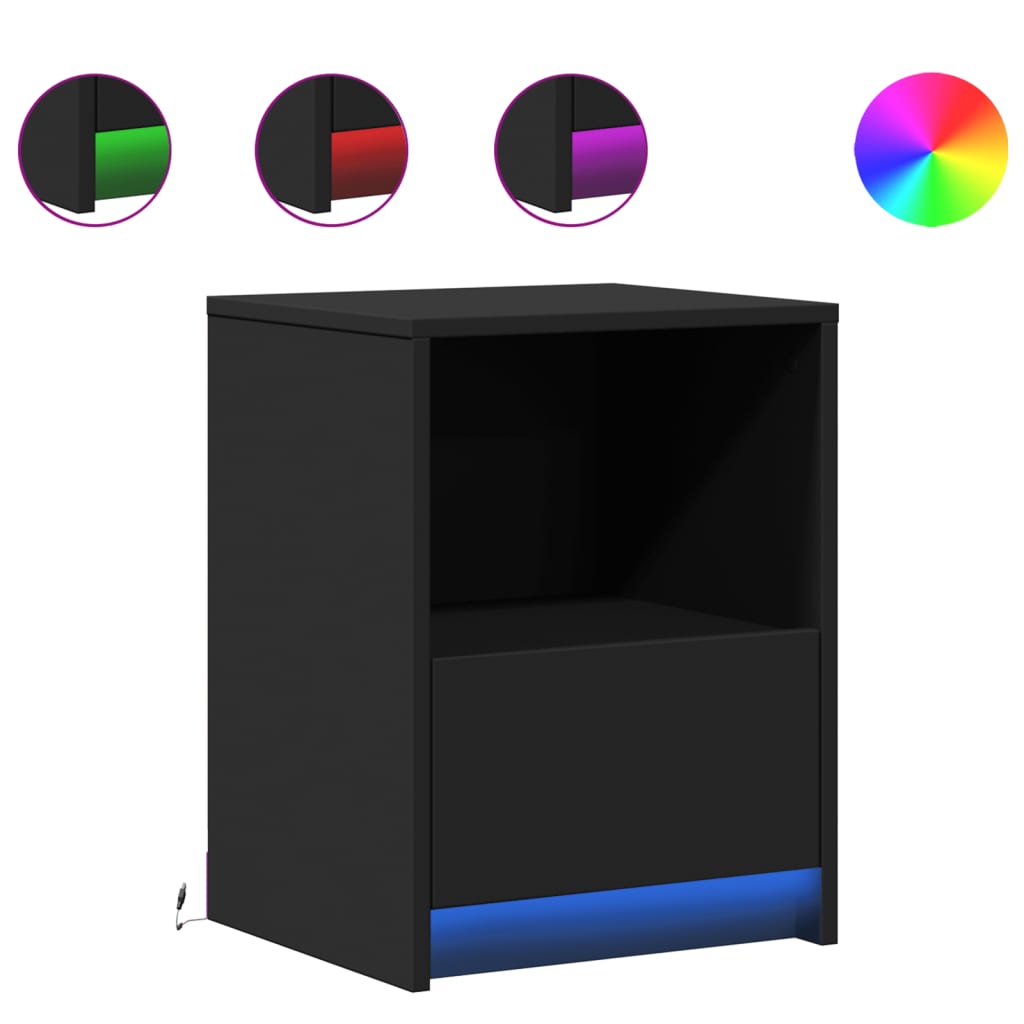 Comodini con Luci LED 2pz Neri in Legno Multistrato - homemem39