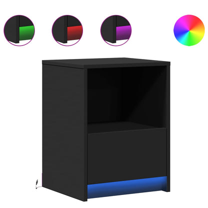 Comodini con Luci LED 2pz Neri in Legno Multistrato - homemem39