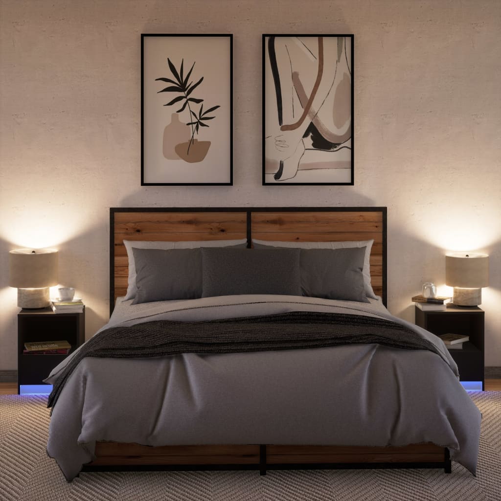 Comodini con Luci LED 2pz Neri in Legno Multistrato - homemem39