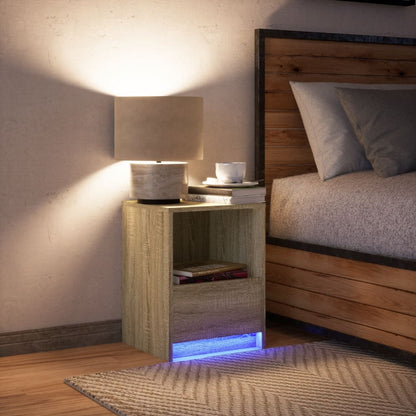 Comodino con Luci LED Rovere Sonoma in Legno Multistrato - homemem39