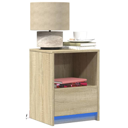 Comodini con Luci LED 2pz Rovere Sonoma in Legno Multistrato - homemem39