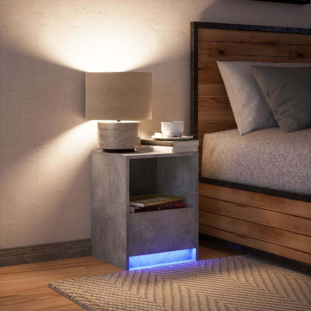 Comodino con Luci LED Grigio Cemento in Legno Multistrato - homemem39
