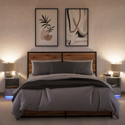 Comodini con Luci LED 2pz Grigio Cemento in Legno Multistrato - homemem39