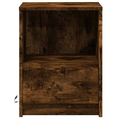 Comodino con Luci LED Rovere Fumo in Legno Multistrato - homemem39