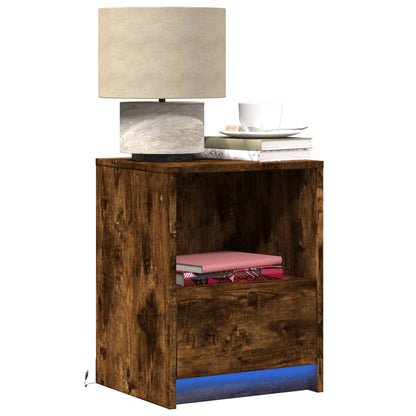 Comodino con Luci LED Rovere Fumo in Legno Multistrato - homemem39