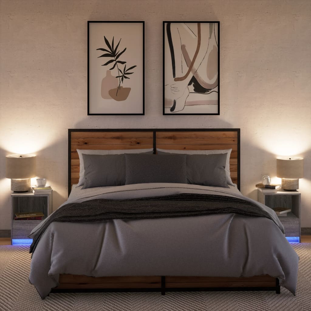Comodini con Luci LED 2pz Grigio Sonoma in Legno Multistrato - homemem39
