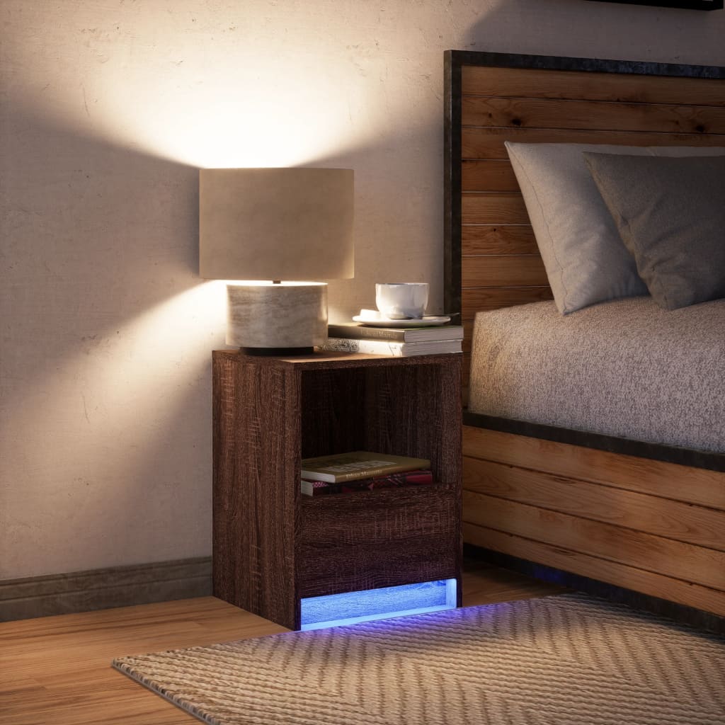 Comodino con Luci LED Rovere Marrone in Legno Multistrato - homemem39