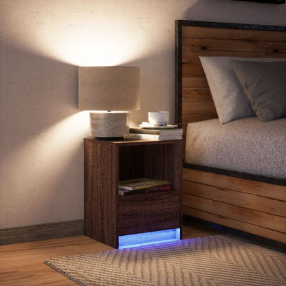 Comodino con Luci LED Rovere Marrone in Legno Multistrato - homemem39