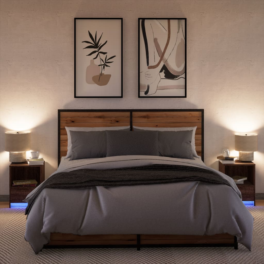 Comodini con Luci LED 2pz Rovere Marrone in Legno Multistrato - homemem39
