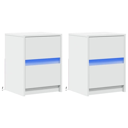 Comodini con Luci LED 2pz Bianchi in Legno Multistrato - homemem39
