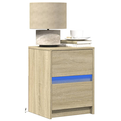 Comodino con Luci LED Rovere Sonoma in Legno Multistrato