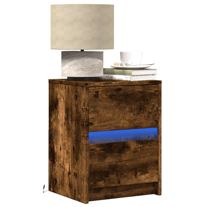 Comodino con Luci LED Rovere Fumo in Legno Multistrato - homemem39