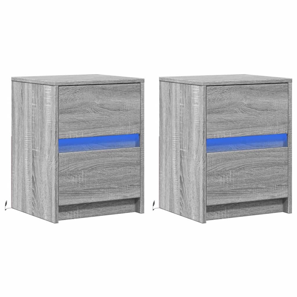 Comodini con Luci LED 2pz Grigio Sonoma in Legno Multistrato - homemem39