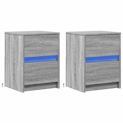 Comodini con Luci LED 2pz Grigio Sonoma in Legno Multistrato - homemem39