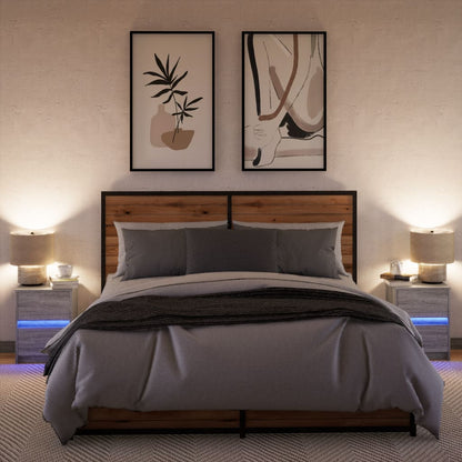 Comodini con Luci LED 2pz Grigio Sonoma in Legno Multistrato - homemem39