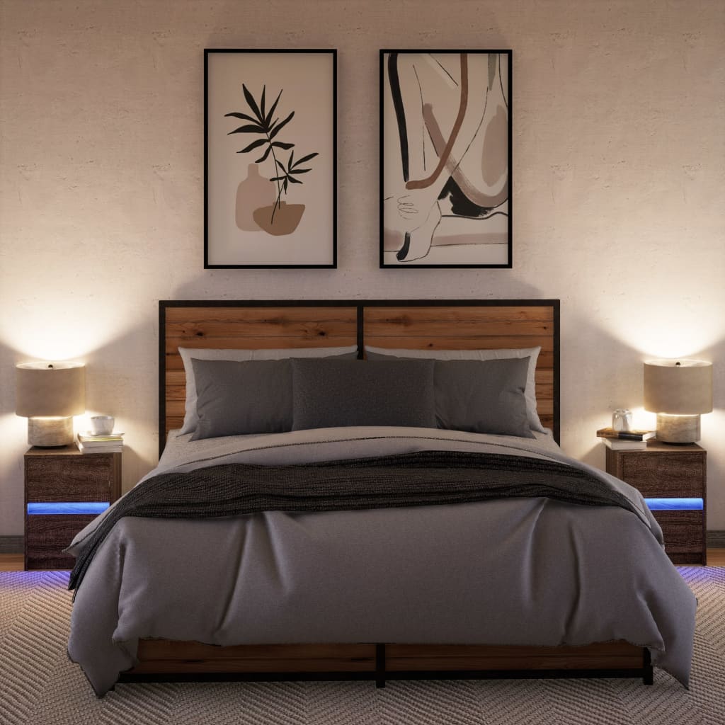 Comodini con Luci LED 2pz Rovere Marrone in Legno Multistrato - homemem39