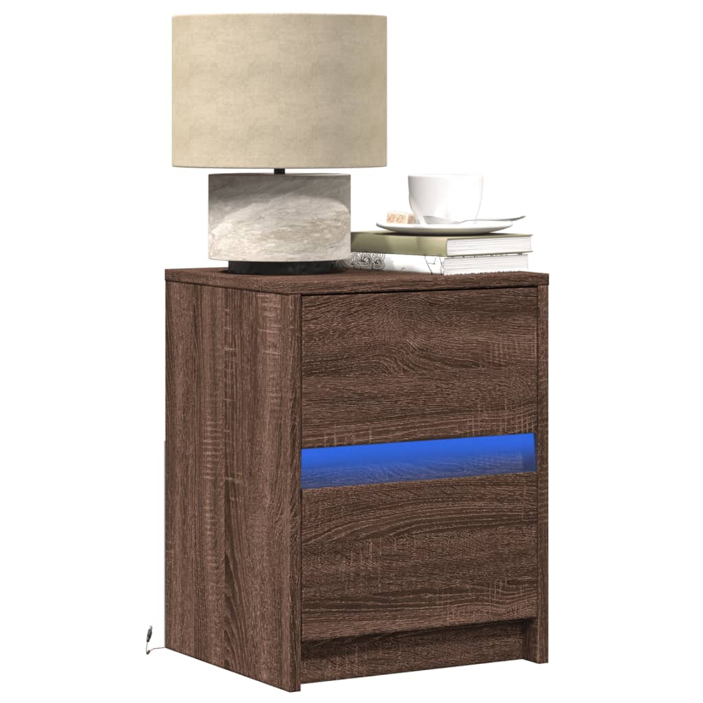 Comodini con Luci LED 2pz Rovere Marrone in Legno Multistrato - homemem39