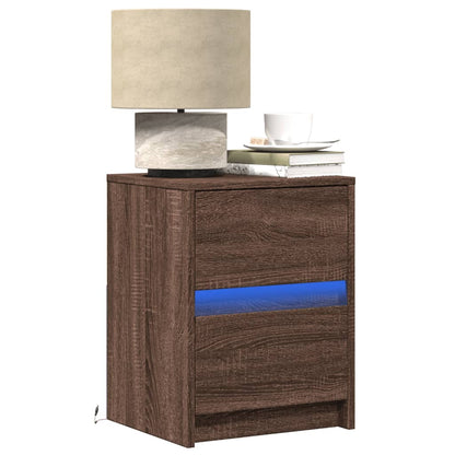 Comodini con Luci LED 2pz Rovere Marrone in Legno Multistrato - homemem39