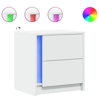 Comodino con Luci LED Bianco in Legno Multistrato - homemem39