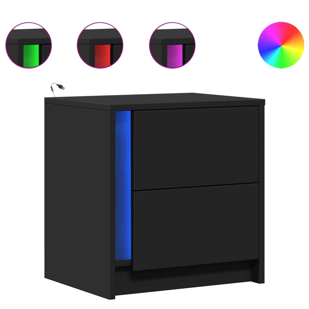 Comodini con Luci LED 2pz Neri in Legno Multistrato - homemem39