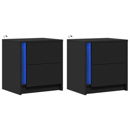 Comodini con Luci LED 2pz Neri in Legno Multistrato - homemem39