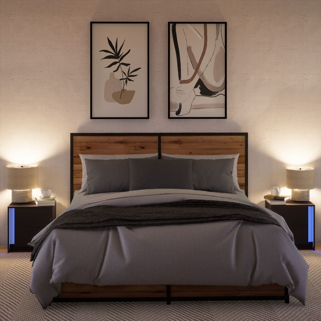 Comodini con Luci LED 2pz Neri in Legno Multistrato - homemem39