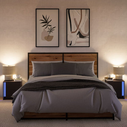 Comodini con Luci LED 2pz Neri in Legno Multistrato - homemem39