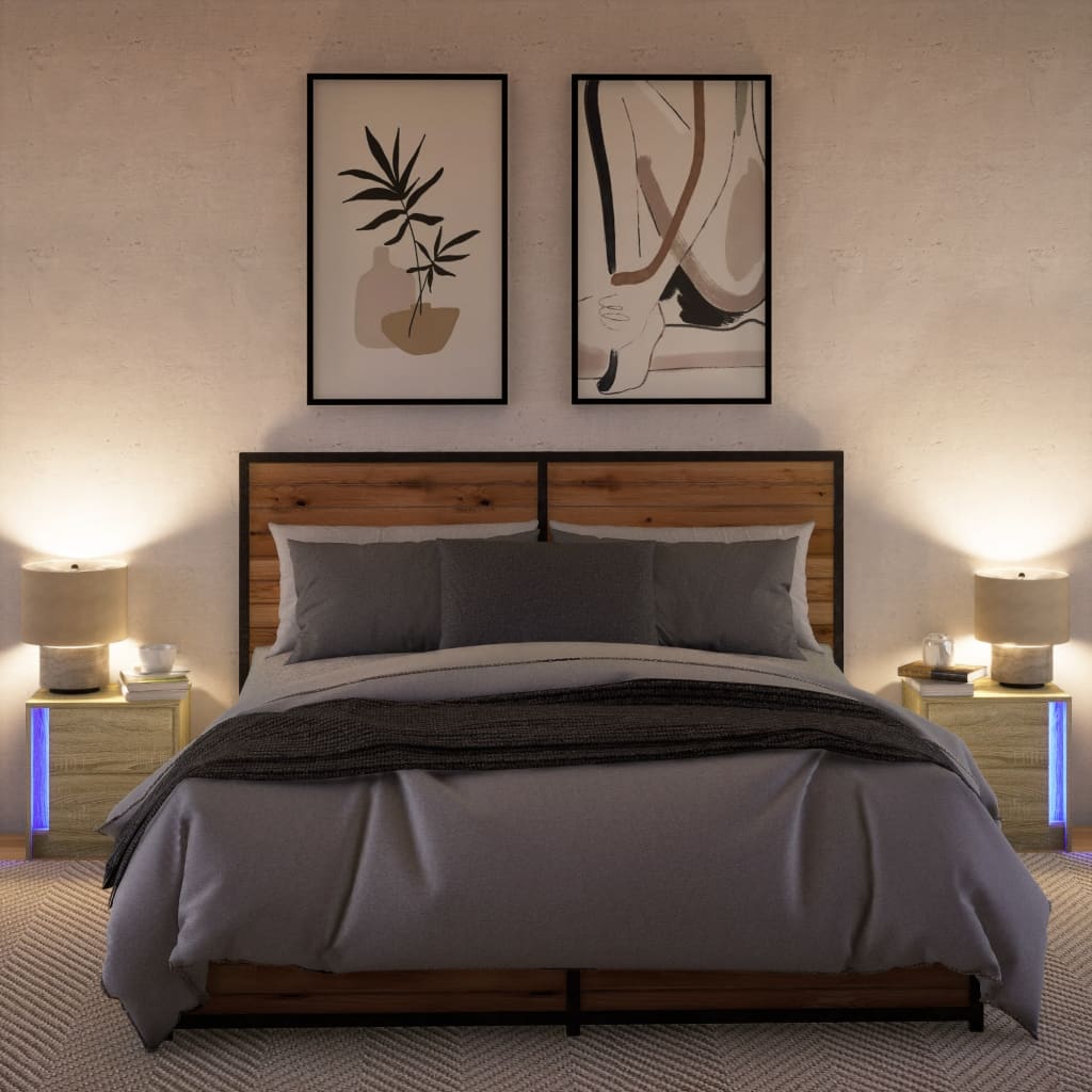 Comodini con Luci LED 2pz Rovere Sonoma in Legno Multistrato - homemem39