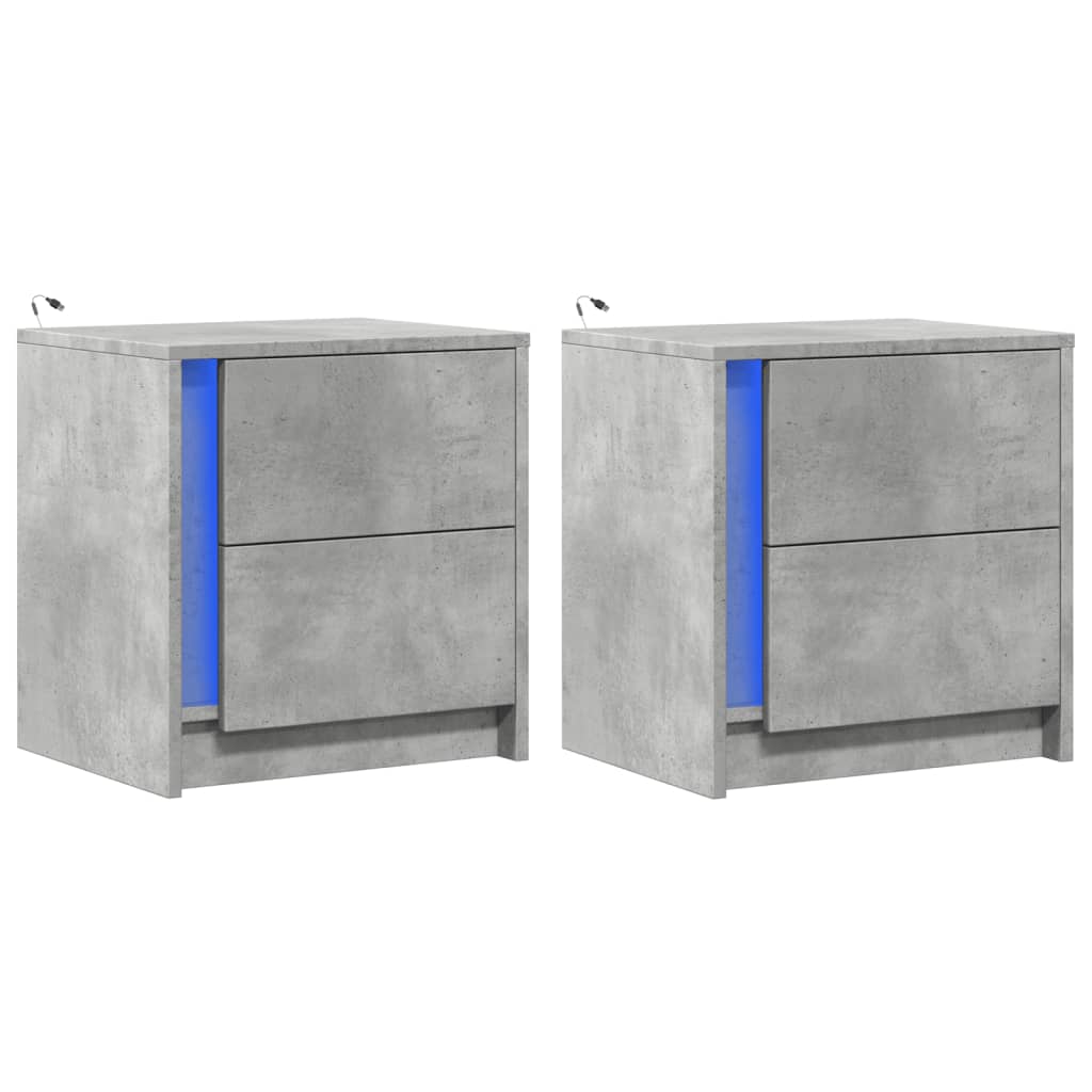 Comodini con Luci LED 2pz Grigio Cemento in Legno Multistrato - homemem39