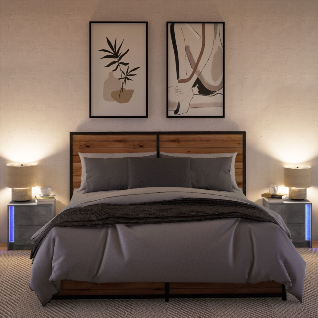 Comodini con Luci LED 2pz Grigio Cemento in Legno Multistrato - homemem39
