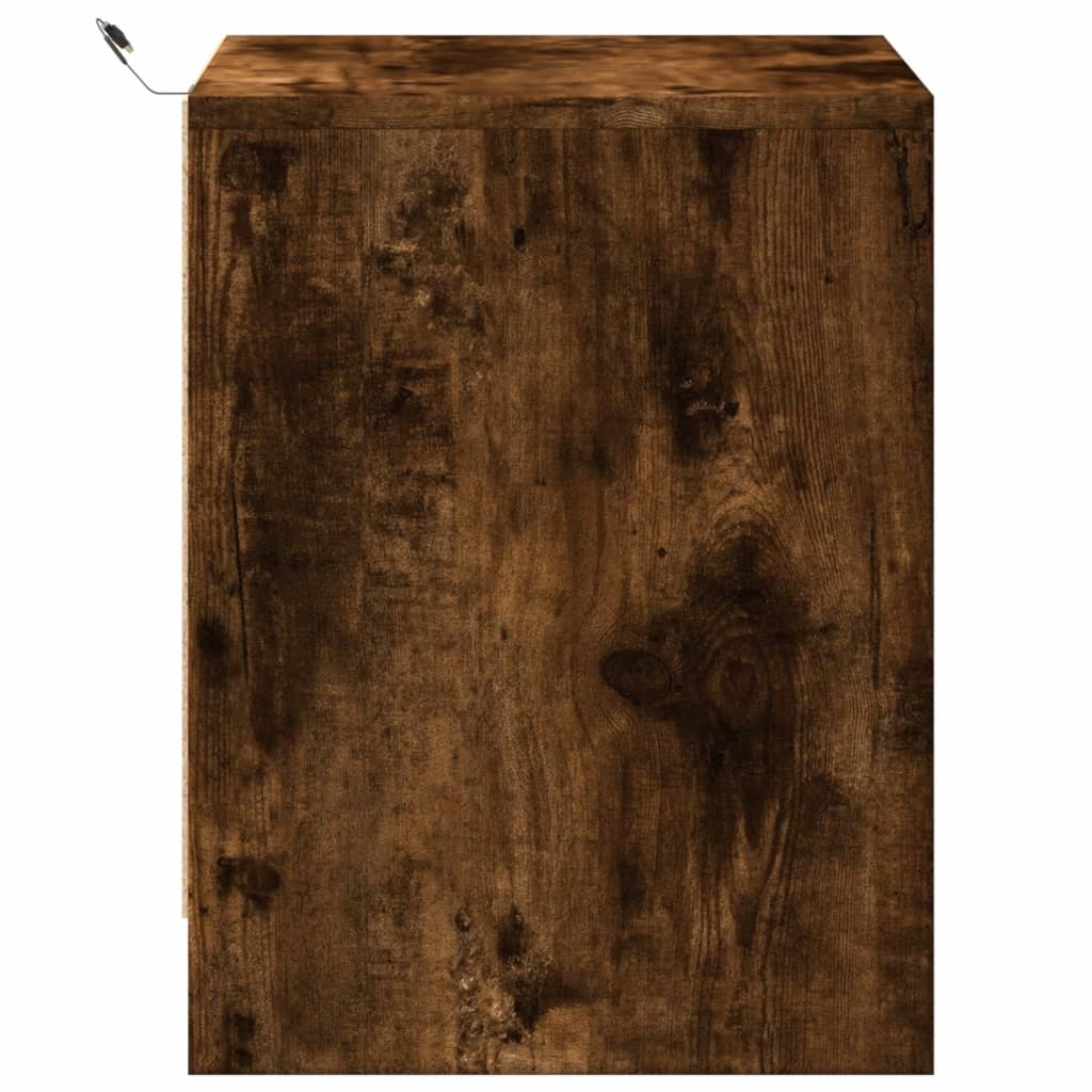Comodino con Luci LED Rovere Fumo in Legno Multistrato - homemem39