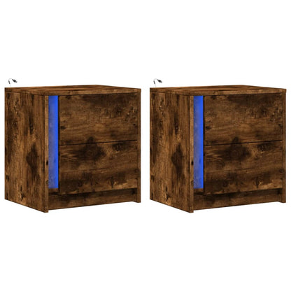 Comodini con Luci LED 2pz Rovere Fumo in Legno Multistrato - homemem39