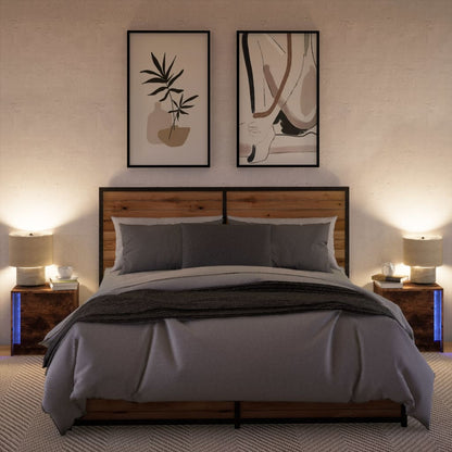 Comodini con Luci LED 2pz Rovere Fumo in Legno Multistrato - homemem39