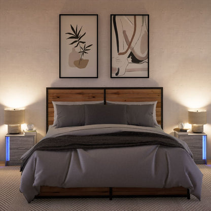 Comodini con Luci LED 2pz Grigio Sonoma in Legno Multistrato - homemem39
