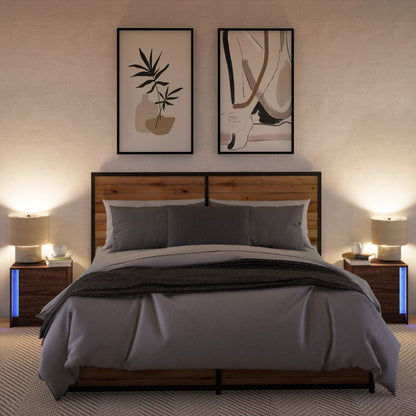 Comodini con Luci LED 2pz Rovere Marrone in Legno Multistrato - homemem39