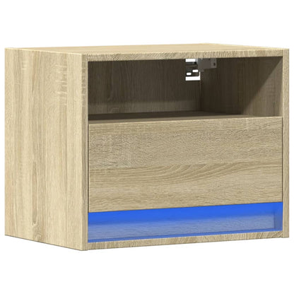 Comodino a Parete con luci LED Rovere Sonoma