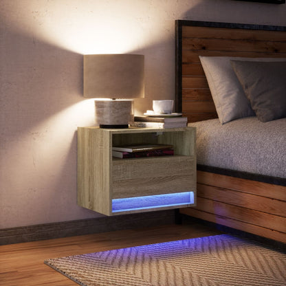 Comodino a Parete con luci LED Rovere Sonoma