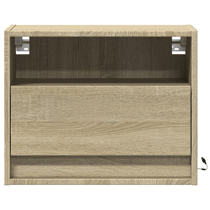Comodino a Parete con luci LED Rovere Sonoma