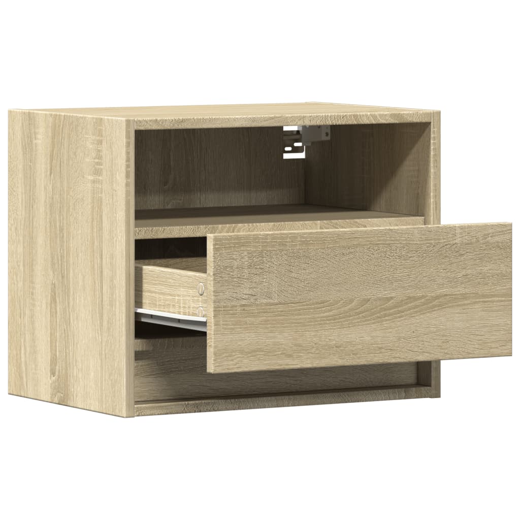 Comodino a Parete con luci LED Rovere Sonoma