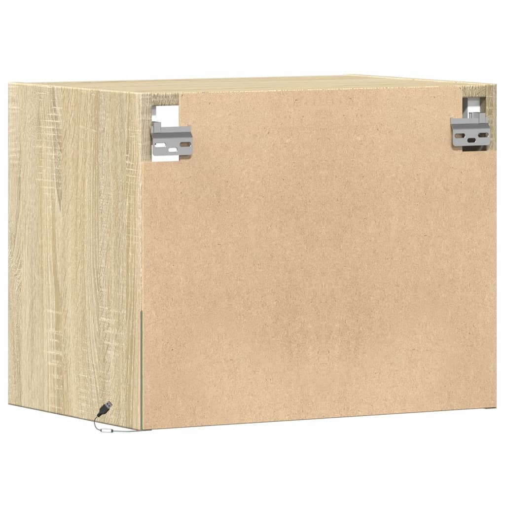 Comodino a Parete con luci LED Rovere Sonoma