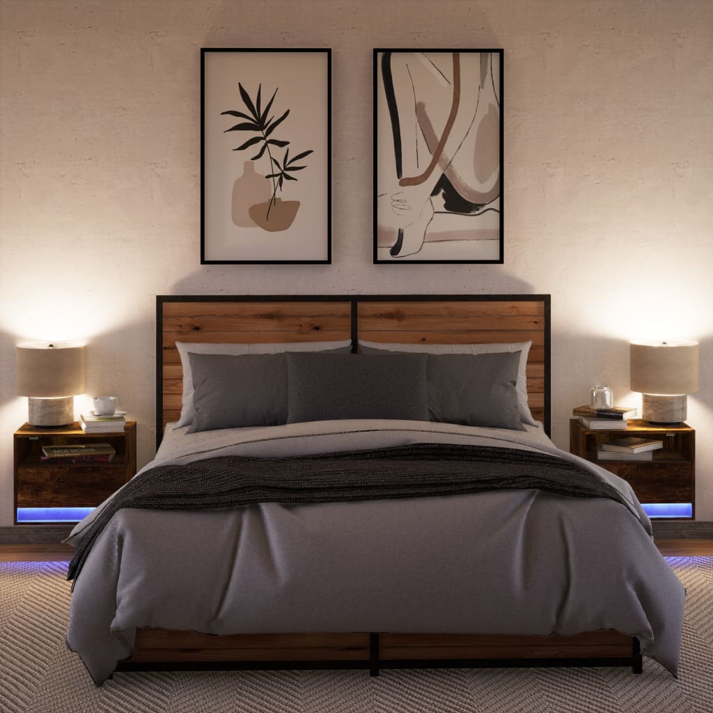 Comodini a Parete con luci LED 2 pz Rovere Fumo - homemem39