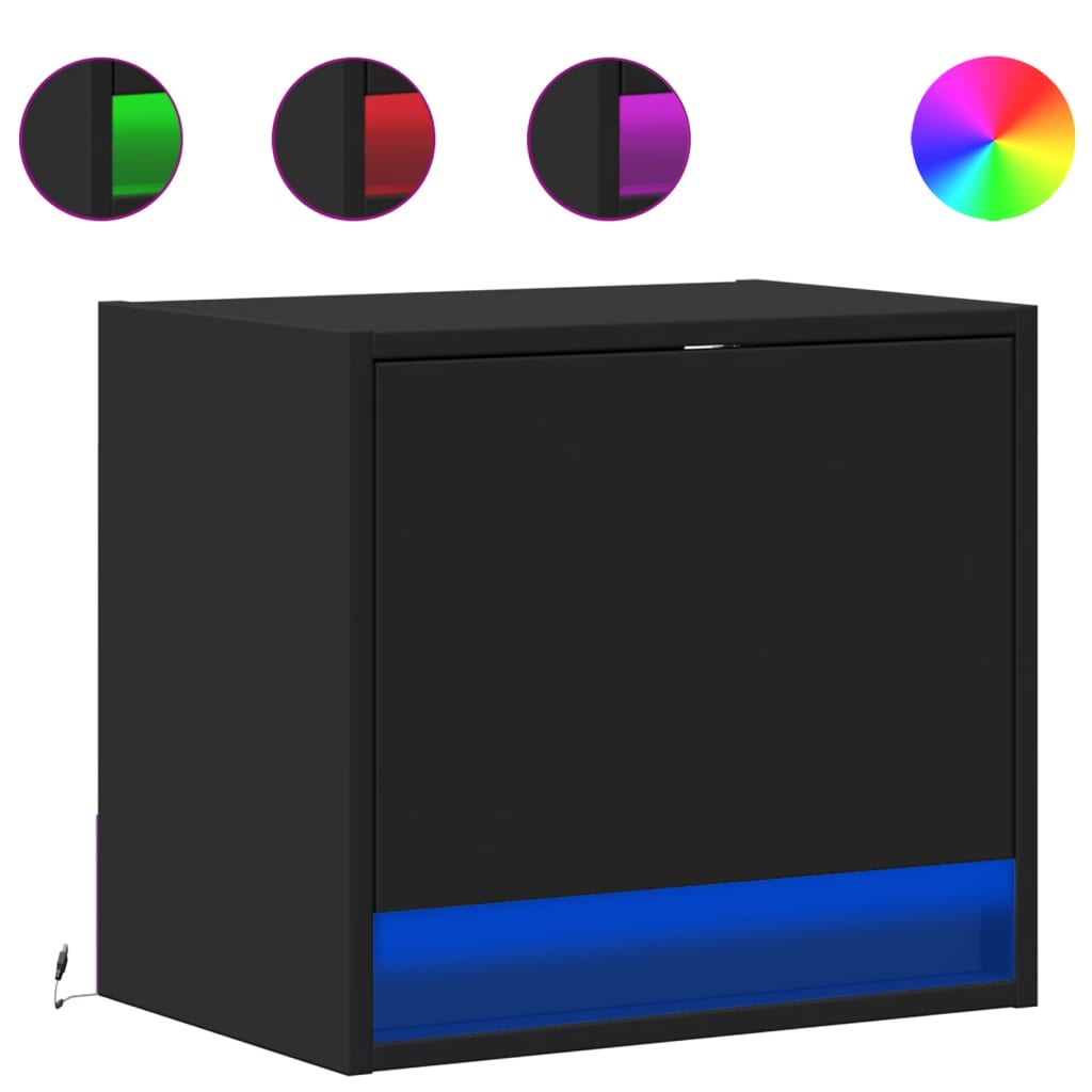 Comodino a Parete con Luci LED Nero