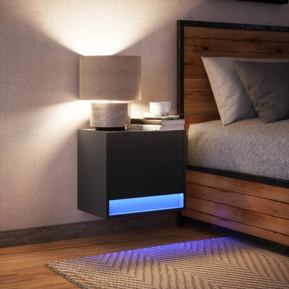 Comodino a Parete con Luci LED Nero
