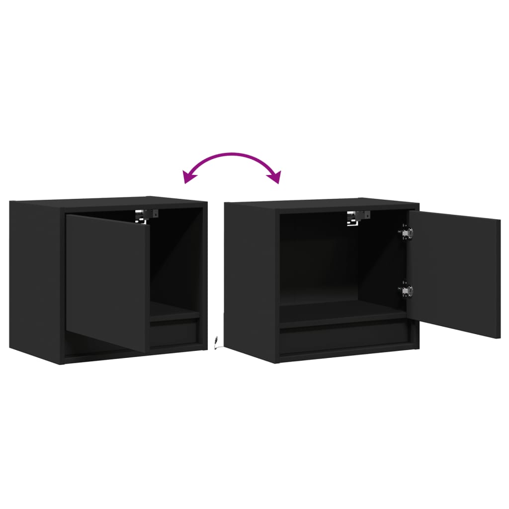 Comodino a Parete con Luci LED Nero