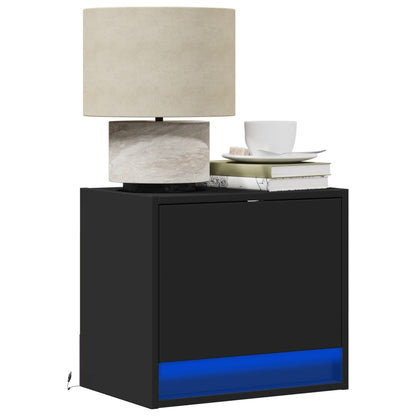 Comodino a Parete con Luci LED Nero