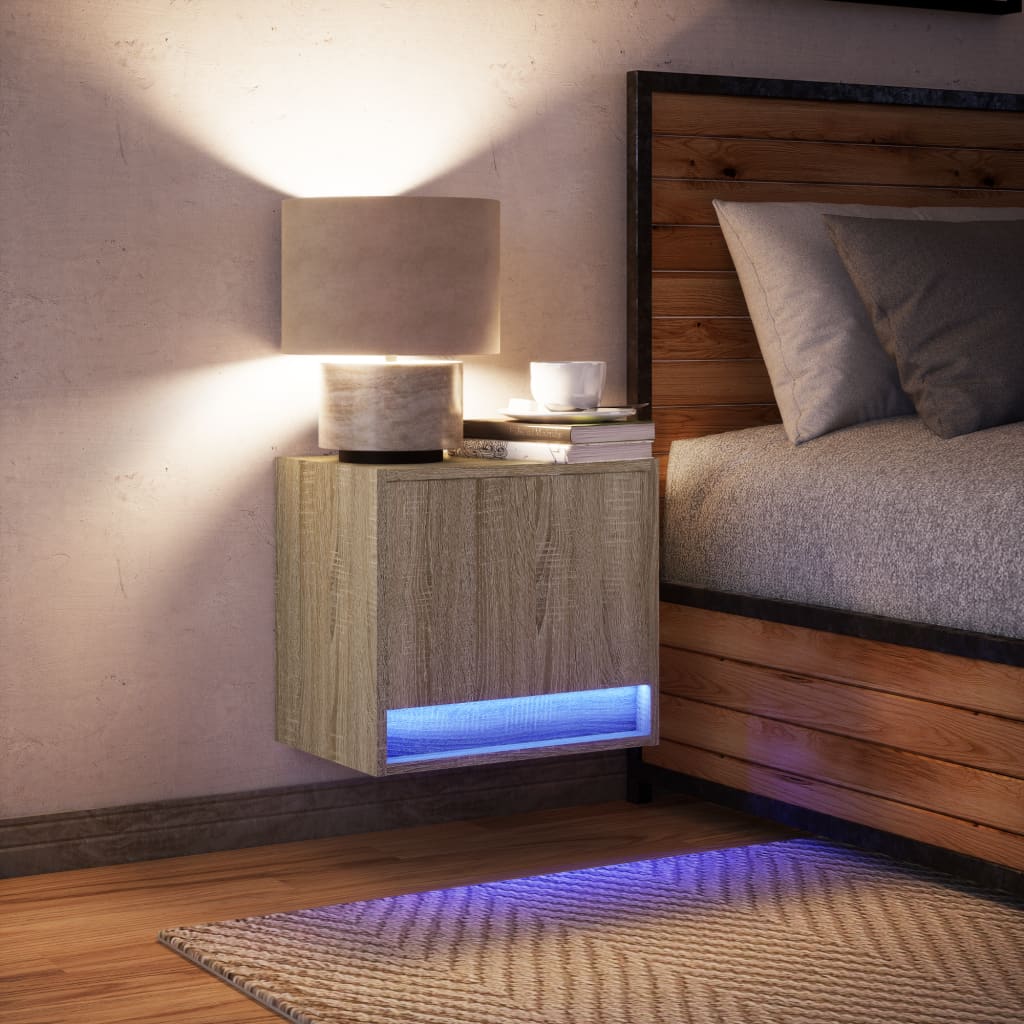 Comodino a Parete con luci LED Rovere Sonoma - homemem39